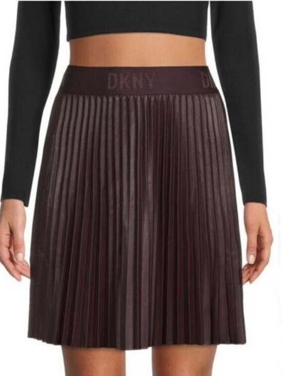 Dkny Dresses & Skirts - DKNY pleated faux-leather mini skirt in a deep plum Large